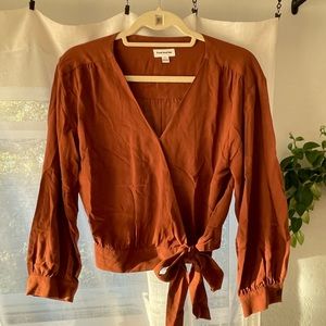 Frank And Oak Wrap Blouse In Brown